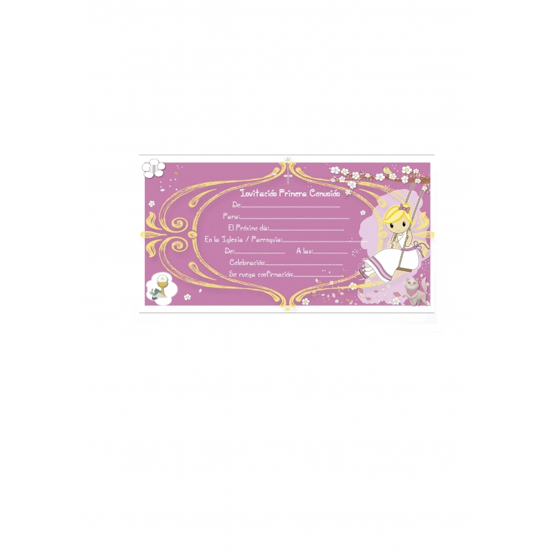Pack de 10 invitations pour communion fille rose