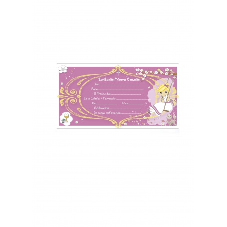 Pack de 10 invitations pour communion fille rose