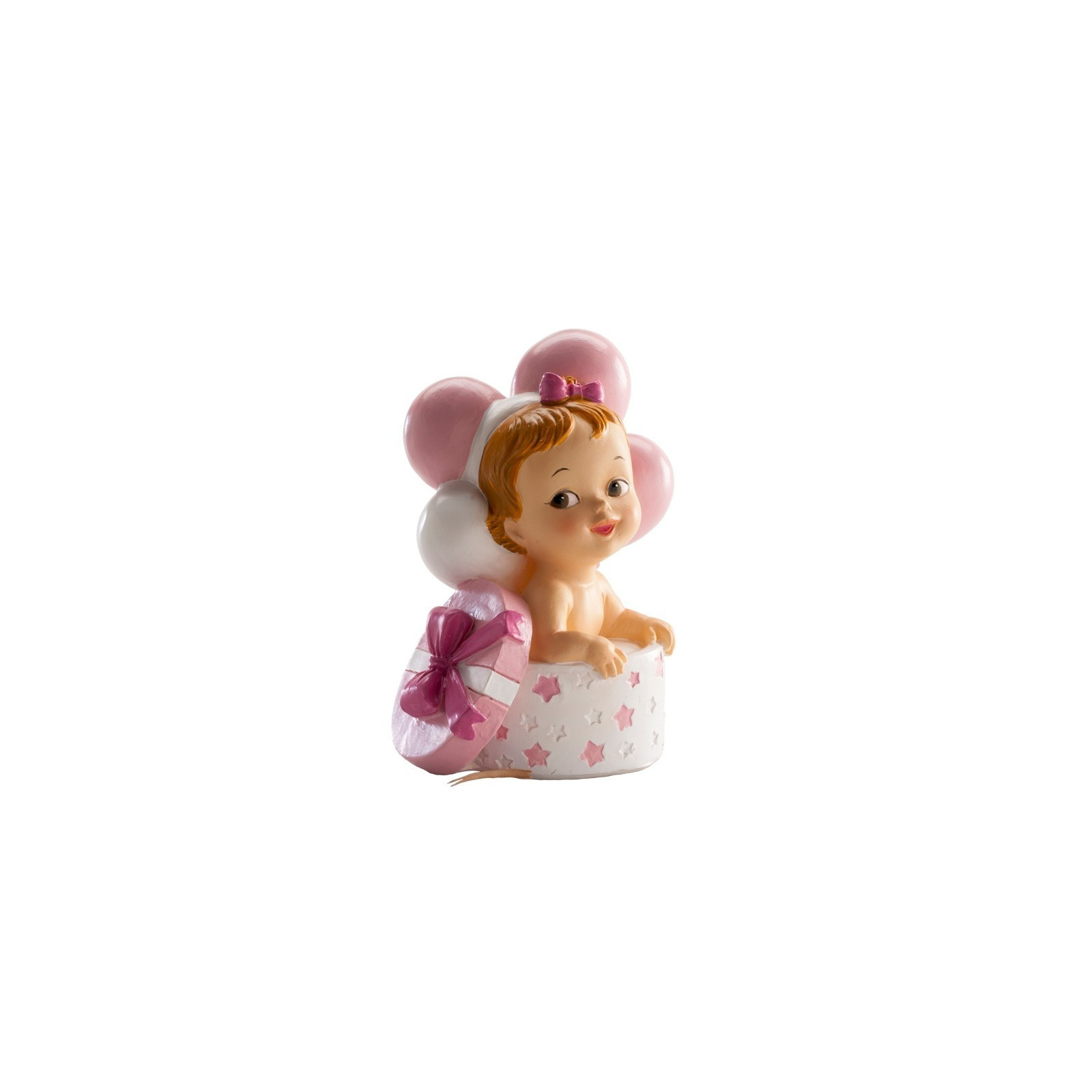 Figure de Bébé dans une Boîte avec Un Nœud Souvenir de Baptême pour Fille