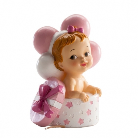 Figure de Bébé dans une Boîte avec Un Nœud Souvenir de Baptême pour Fille