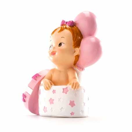 Figure de Bébé dans une Boîte avec Un Nœud Souvenir de Baptême pour Fille