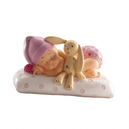 Figurine baptême petite fille à la peluche