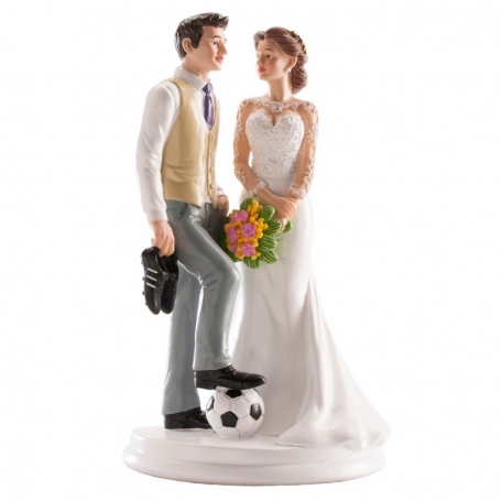 Figurine couple de mariés football pour gâteau de mariage original