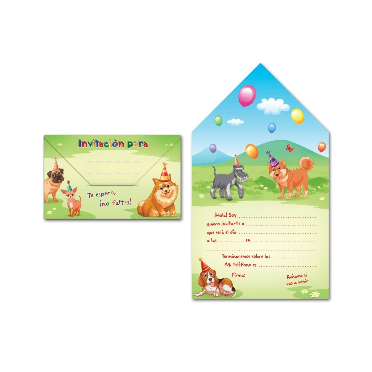Pack de 8 invitations sur les chiens